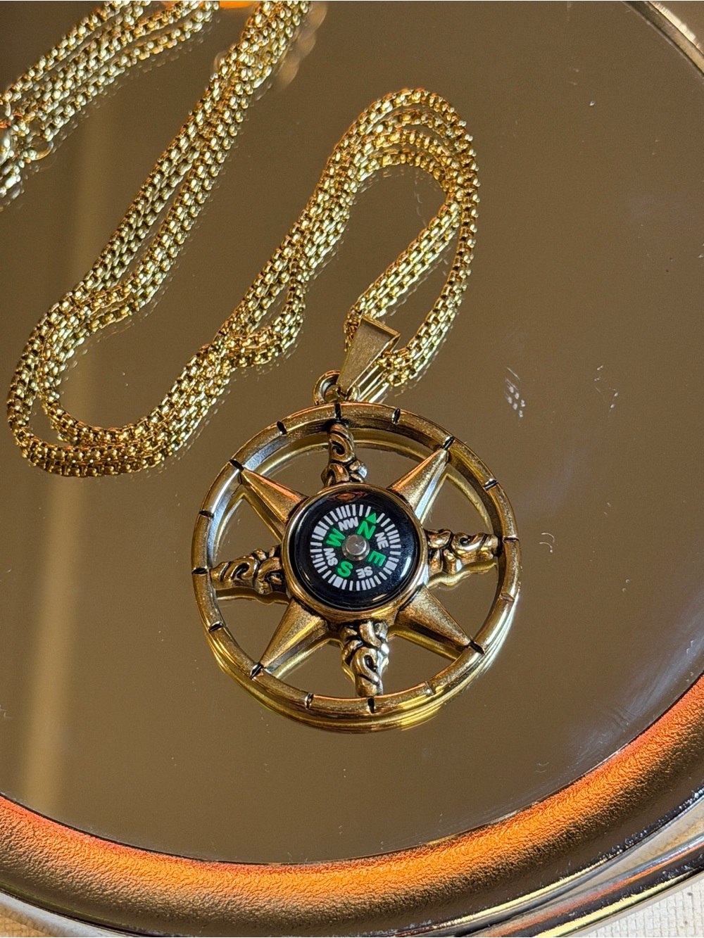 Gold Compass Pendant Necklace - Nautical Star Design - Picture 5 of 6